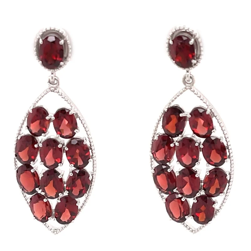 925 Sterling Silver Red Garnet Dangle Earrings