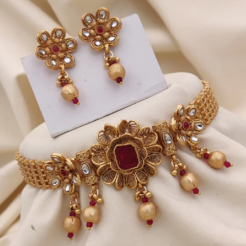 Akruti Collection Gold Plated Kundan Stone And Pota Stone Choker Necklace Set