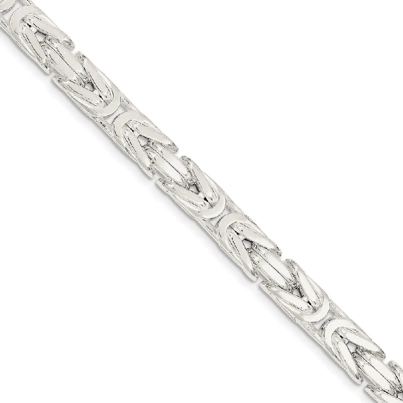 Mens 8.25mm Sterling Silver Square Solid Byzantine Chain Bracelet, 9in