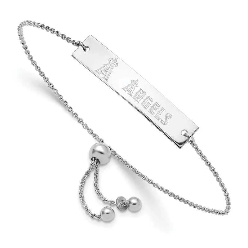 Sterling Silver Rhod-Plated MLB Angels Logo Bar Adj Bracelet, 9 Inch