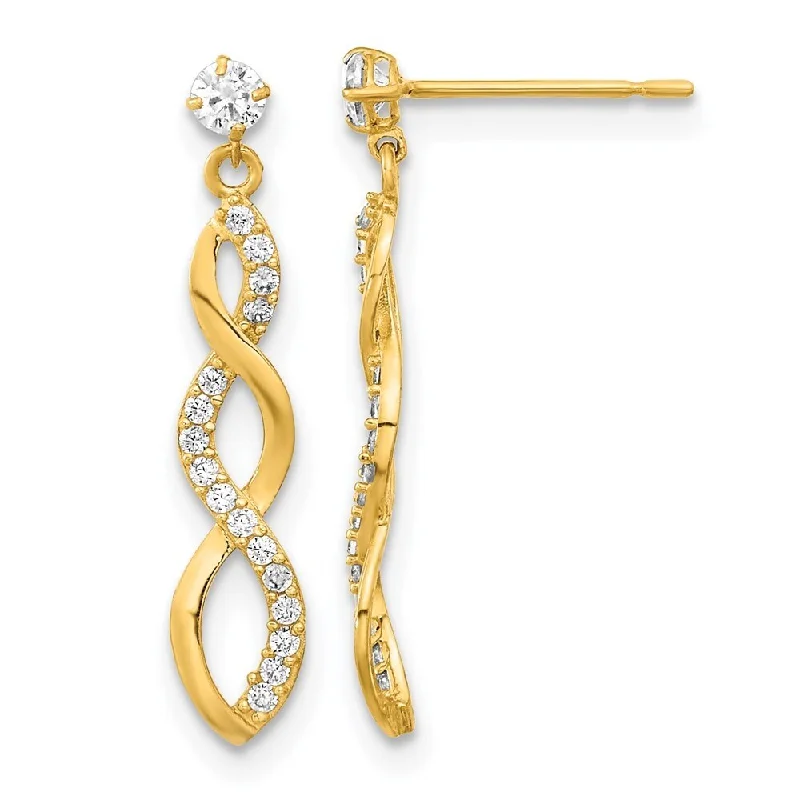 14k Yellow Gold Cubic Zirconia Twisted Dangle Earrings (L-24 mm, W-4.2 mm)