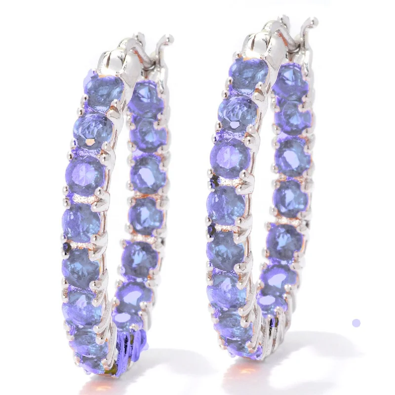 Sterling Silver 4.26Ctw Tanzanite 1" Hoop Earrings