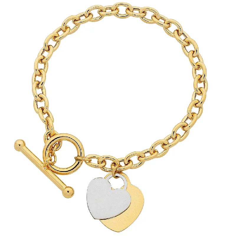 9ct Gold Silver Infused Belcher Bracelet With Heart Charms