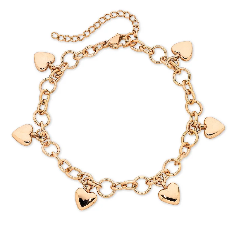 Stainless Steel Rose Colour Heart Charm Bracelet