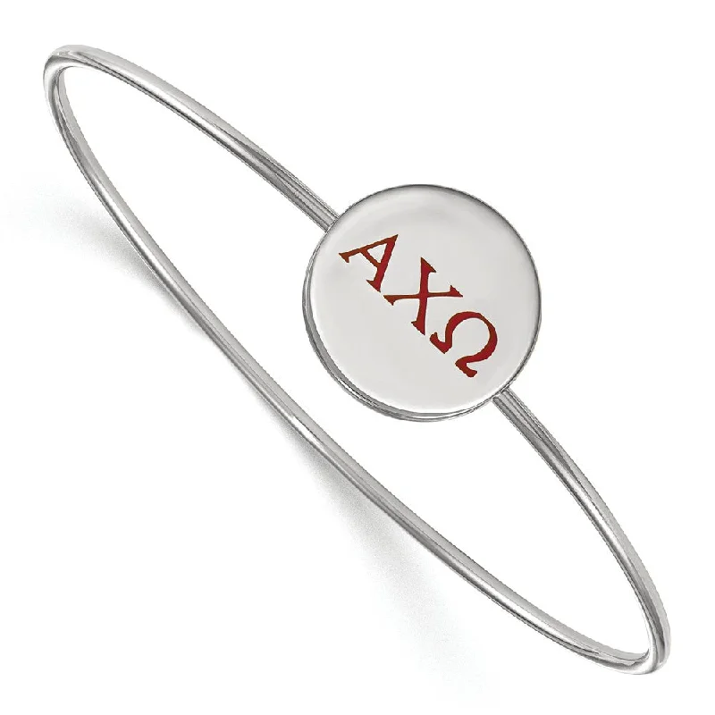 Sterling Silver Alpha Chi Omega Enamel Greek Bangle - 6 in.