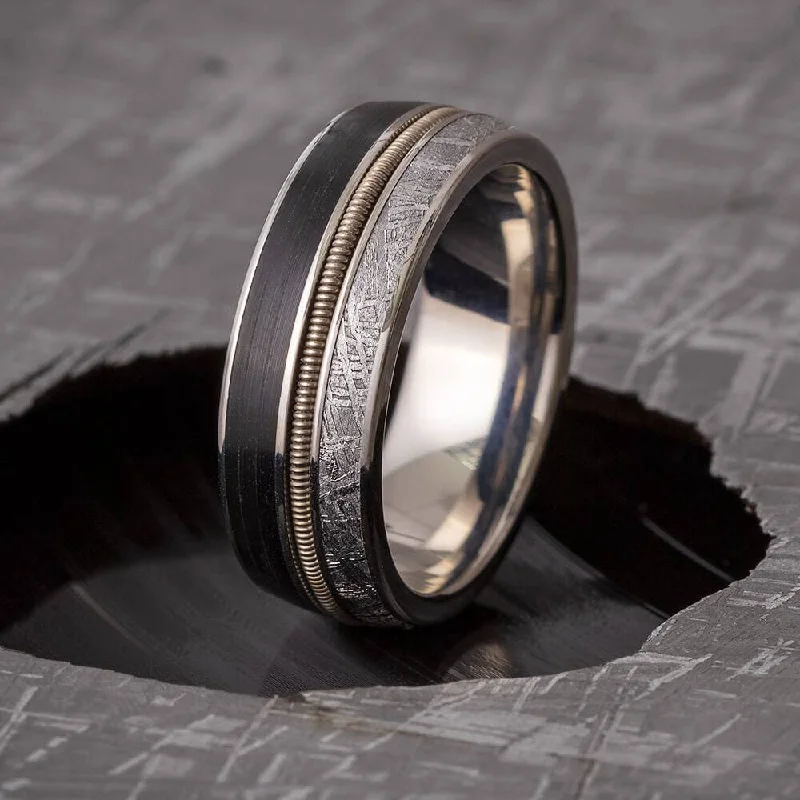 Vinyl Record Ring with Guitar String & Meteorite