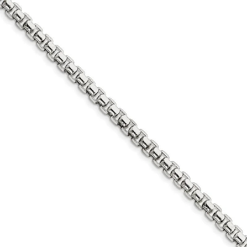 Men's 5.2mm, Sterling Silver, Round Box Chain Bracelet, 8.5 Inch