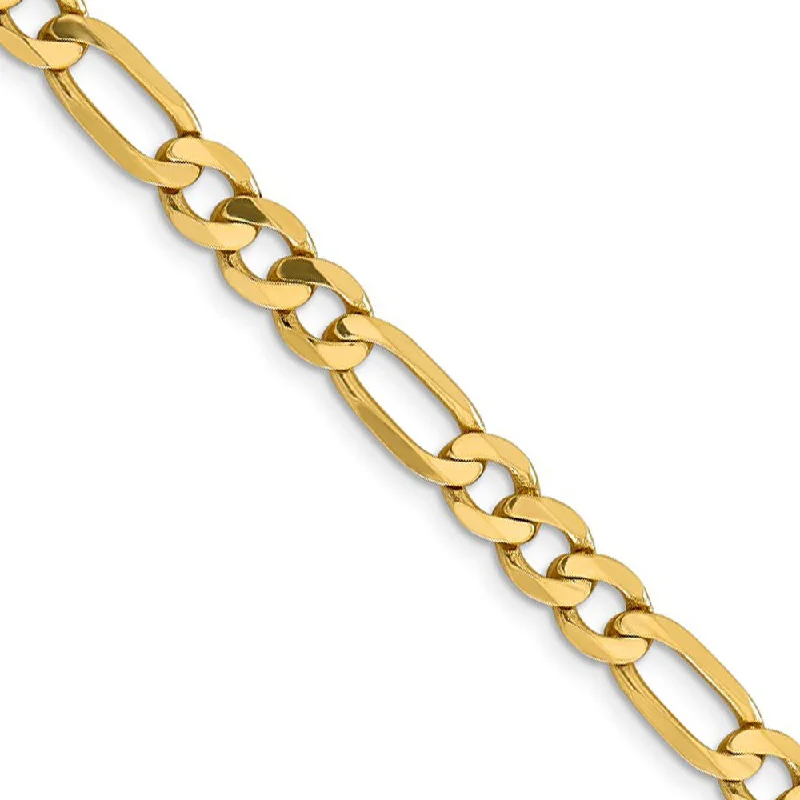 Men's 6.25mm 14k Yellow Gold Solid Flat Figaro Chain Bracelet, 8 Inch