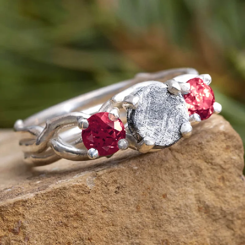 Ruby & Meteorite Engagement Ring With Branch Design