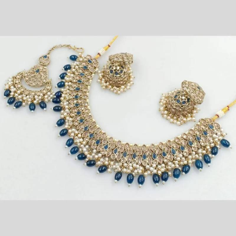 Rani Sati Jewels Gold Plated Crystal and Beads Necklace Set