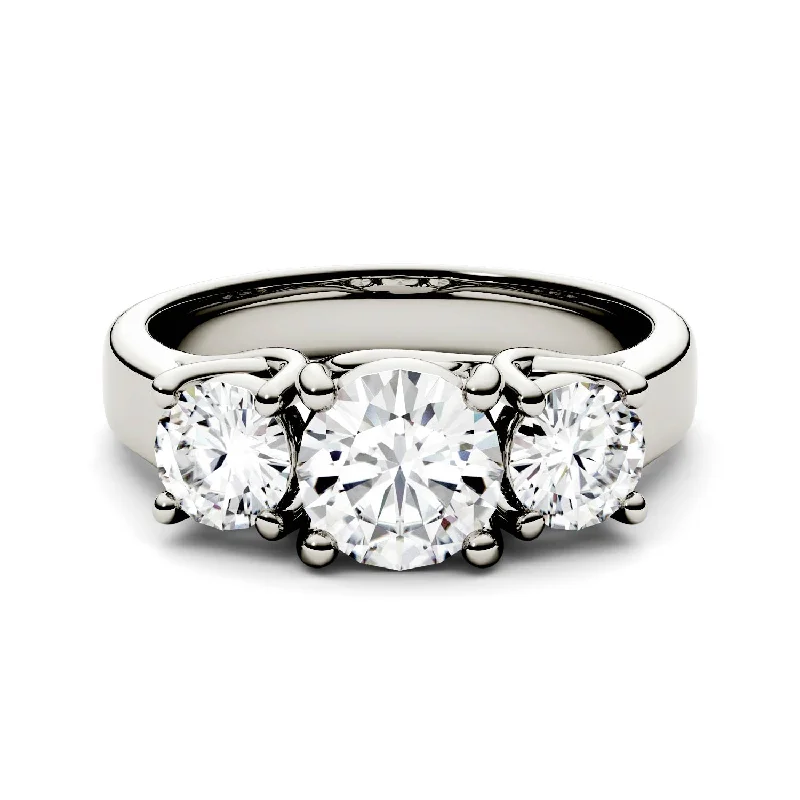 2 Carat TW Charles & Colvard Moissanite Three Stone Ring in White Gold