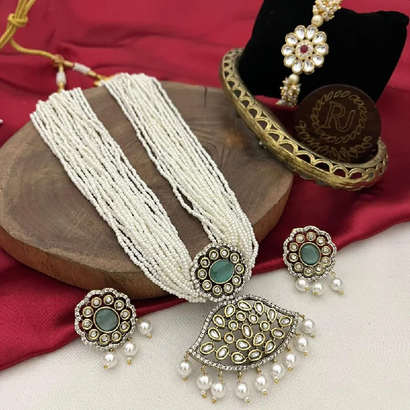 FS Collection Silver Plated Gold Plated Kundan Stone And Pearls Necklace Set