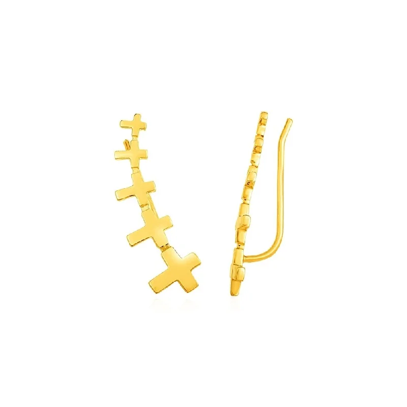 Climber Earrings with Crosses in 14k Yellow Gold