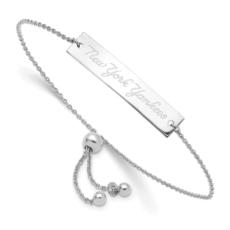 Sterling Silver Rh-Plated MLB New York Yankees ID Adj Bracelet, 9 In