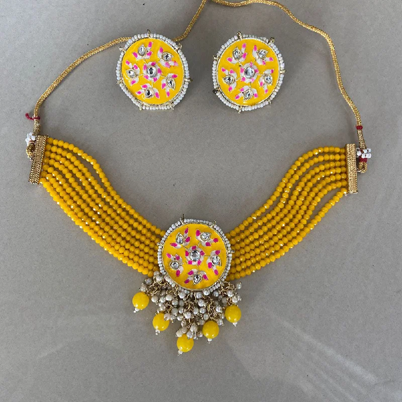 India Art Gold Plated Beads And Pearls Meenakari Choker Necklace Set