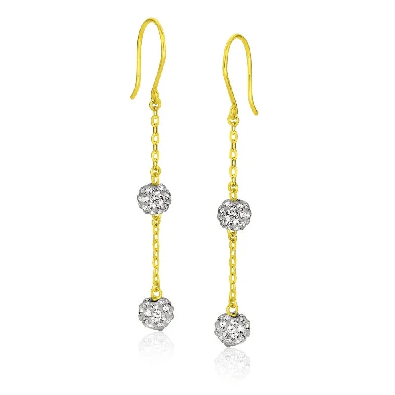 14k Yellow Gold Dangling Crystal Ball Earrings