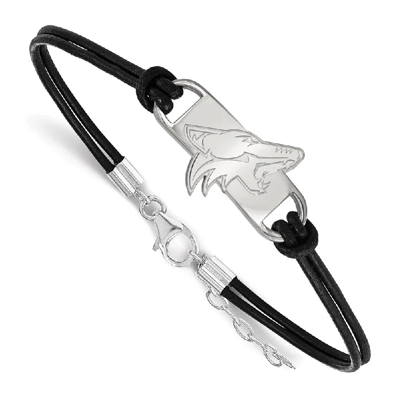 Sterling Silver & Leather NHL Arizona Coyotes Adj. Bracelet