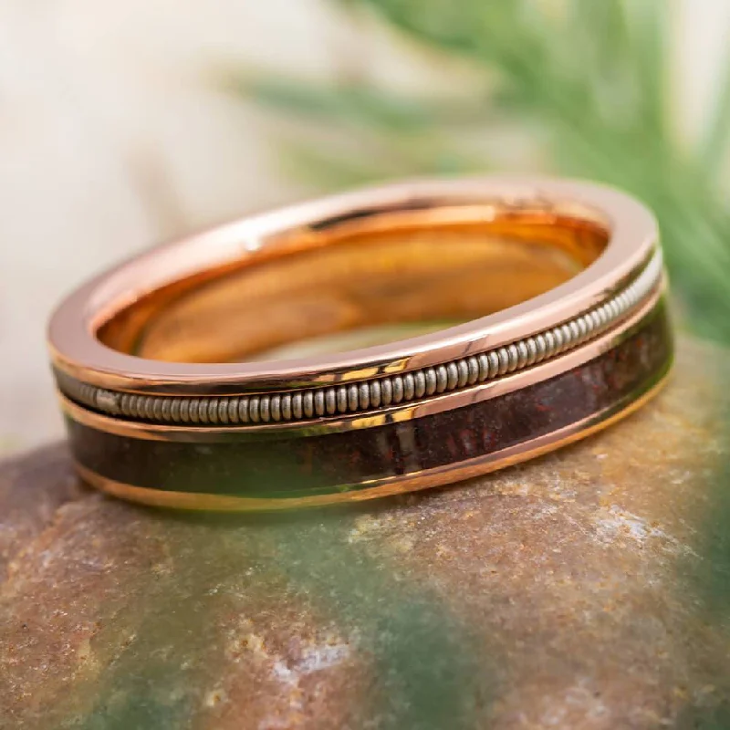 Guitar String Ring With Dinosaur Bone