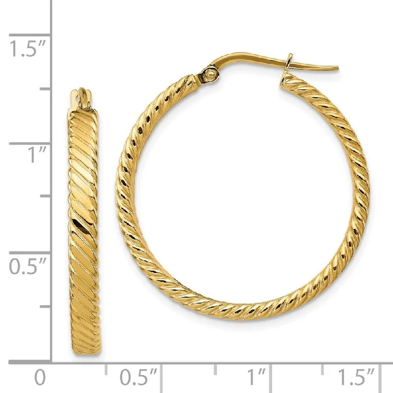 Diamond2Deal 14K Yellow Gold Large 3mm Patterned Hoop Earrings (L- 32.25 mm, W- 31 mm)