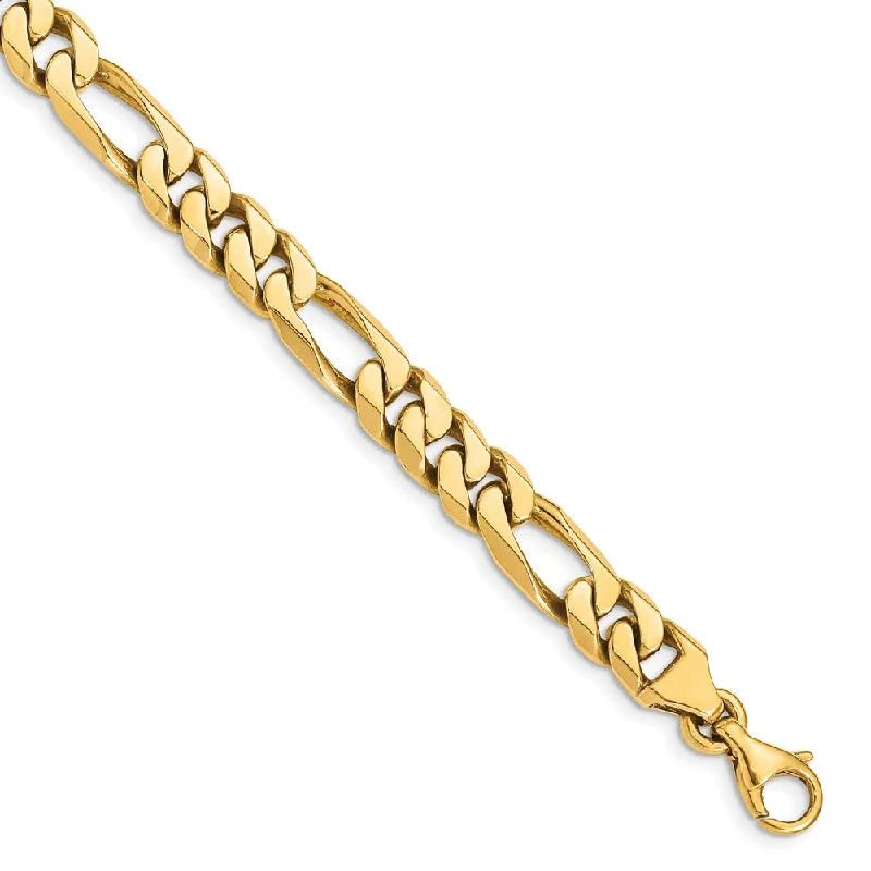 Men's 14k Yellow Gold, 8mm Figaro Link Chain Bracelet - 8 Inch