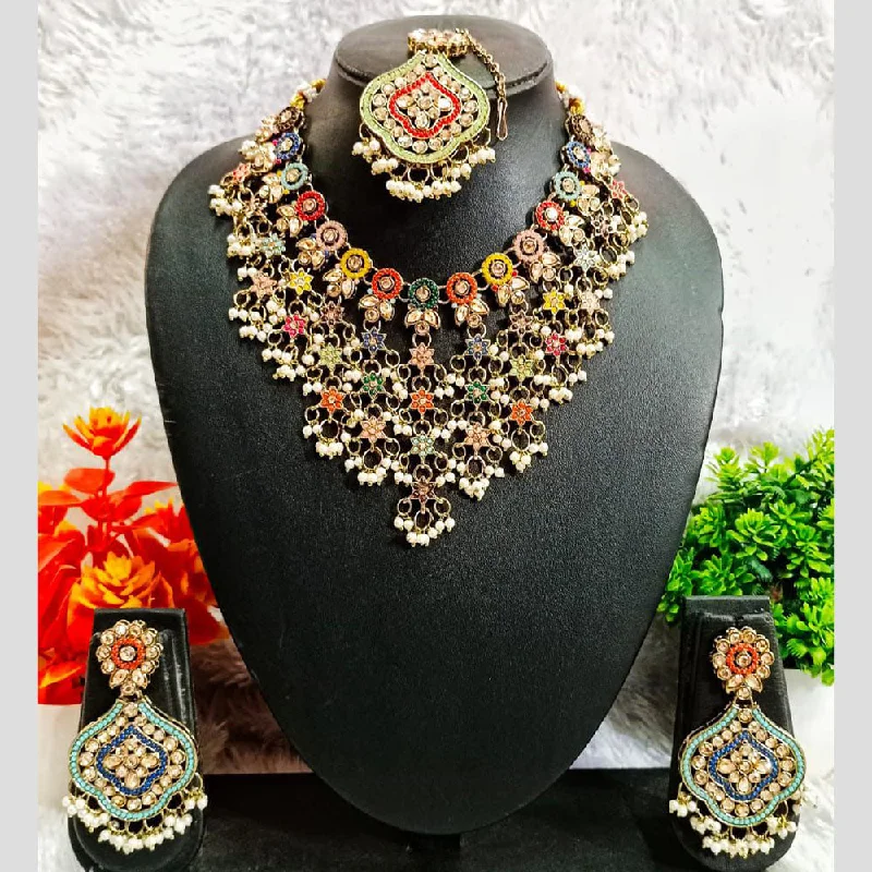 Rudraksh Art Gold Plated Crystal Stone And Pearls Necklace Set