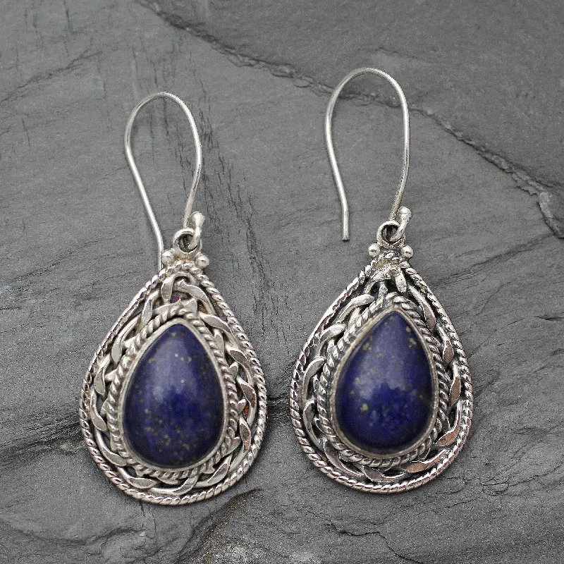 Lapis Lazuli Dangle Earrings, 'Palace Memories' (India) - 1.6L*0.7W