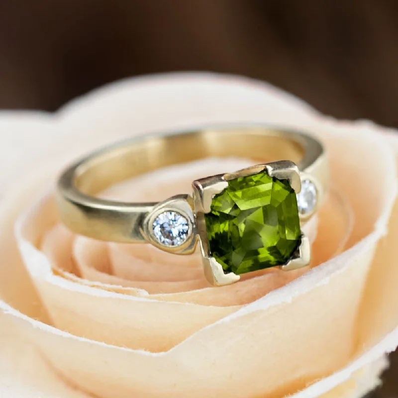 Peridot Engagement Ring With Moissanite Accents