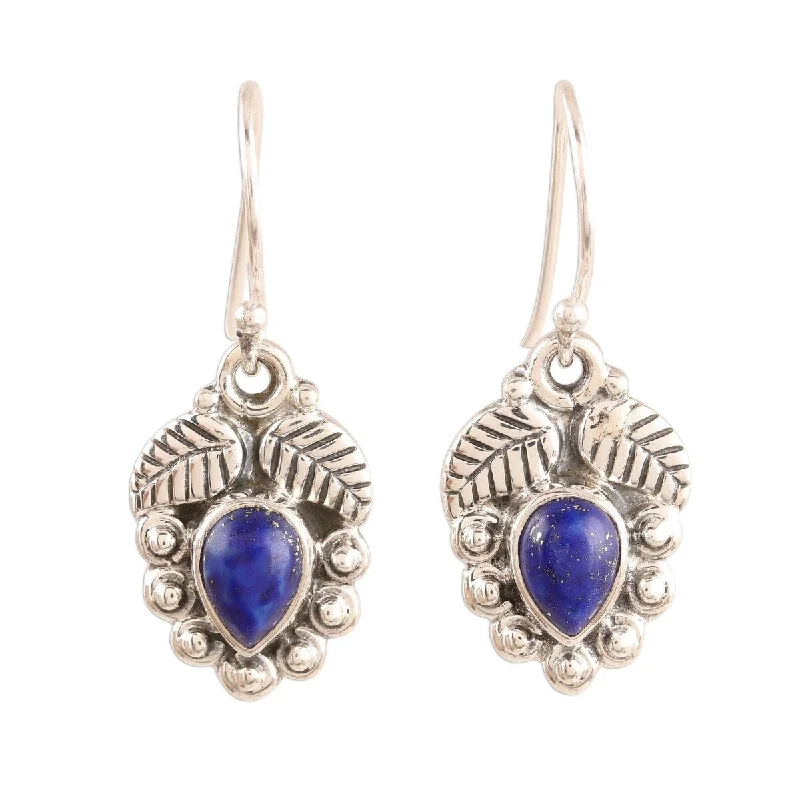 NOVICA Teardrop Leaves, Lapis lazuli dangle earrings - 0.2