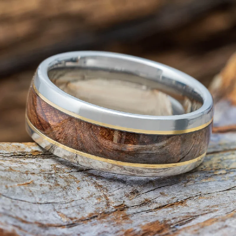 Redwood Wedding Band With Gold Pinstripes