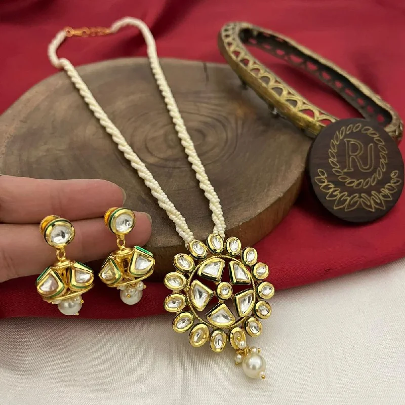 FS Collection  2 Tone Plated Kundan Stone And Pearls Necklace Set