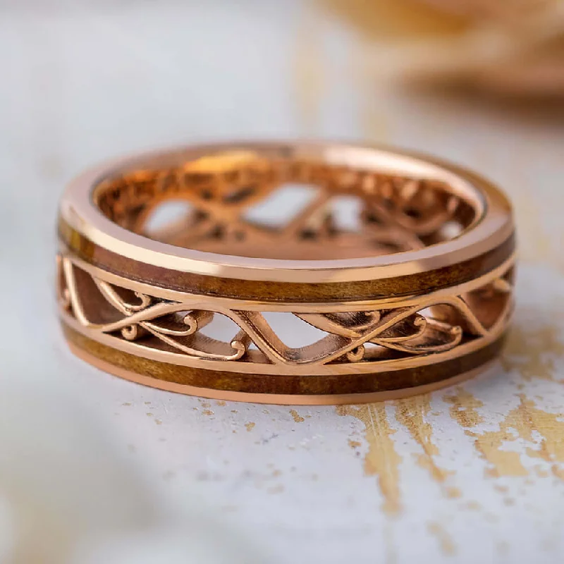 Filigree Wedding Band with Wood Inlays