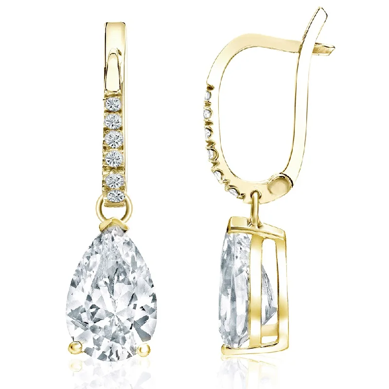 18k Yellow Gold 2 1/10ct TDW Pear Shaped Diamond Dangle Earrings by Auriya