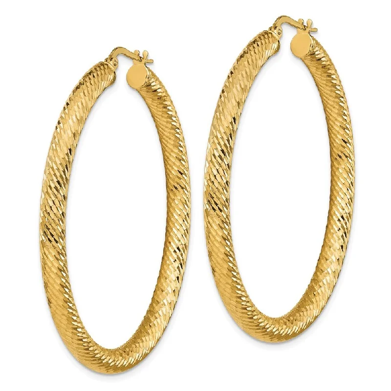 14k Yellow Gold Diamond-cut Round Hoop Earrings (L-51.25 mm, W-50 mm)