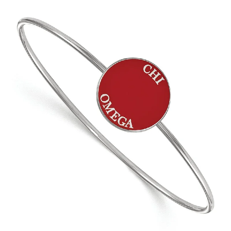 Sterling Silver Chi Omega Red Enamel Bangle - 6 in.