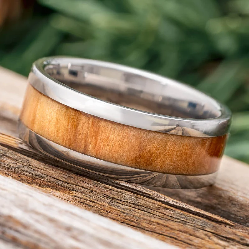 Rowan Wood Wedding Band, Titanium Ring For Men