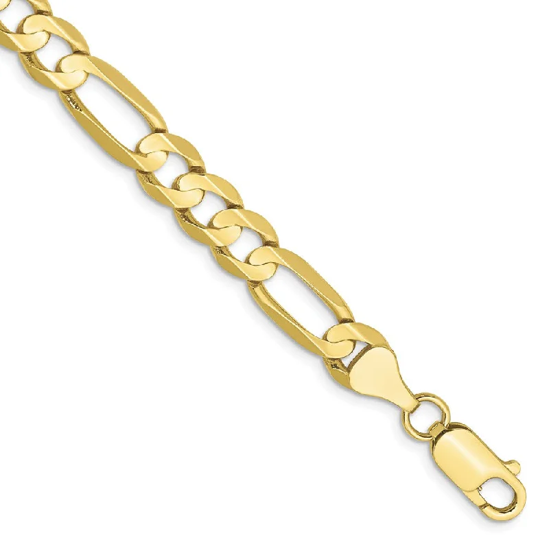 Men's 6.75mm, 10k Yellow Gold, Concave Figaro Chain Bracelet