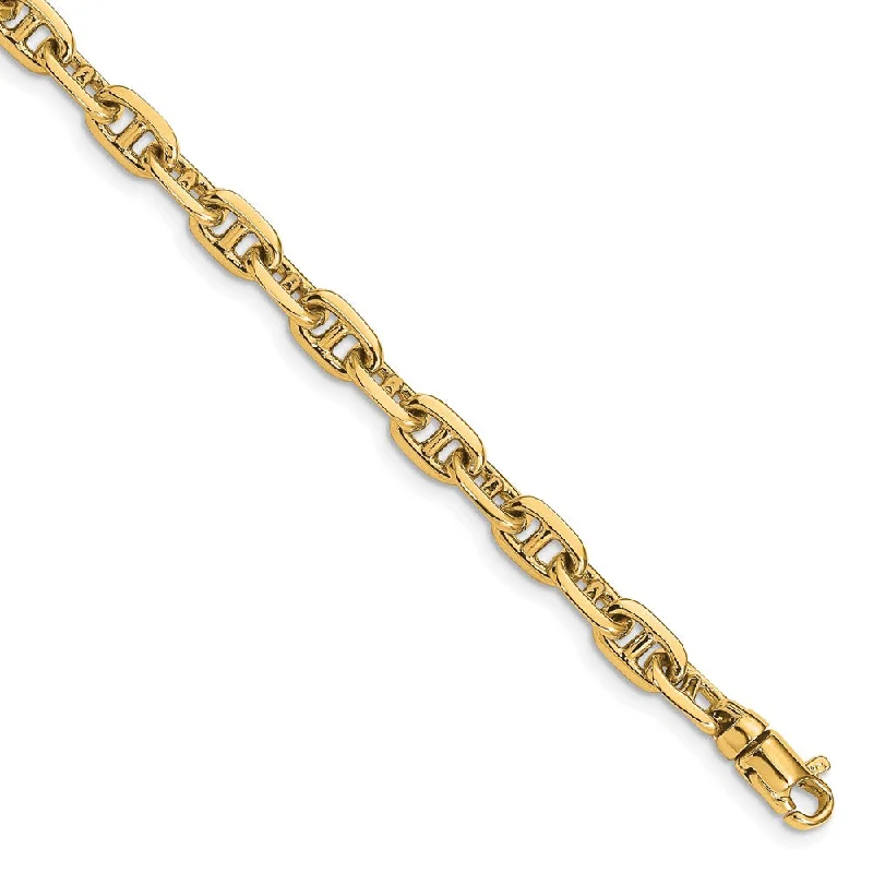 14k Yellow Gold, 5mm Fancy Anchor Link Chain Bracelet, 8.5 Inch