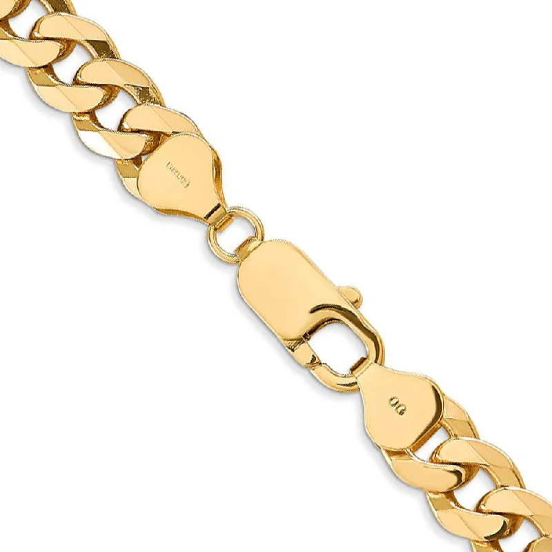 Men's 8mm 14K Yellow Gold Solid Beveled Curb Chain Bracelet