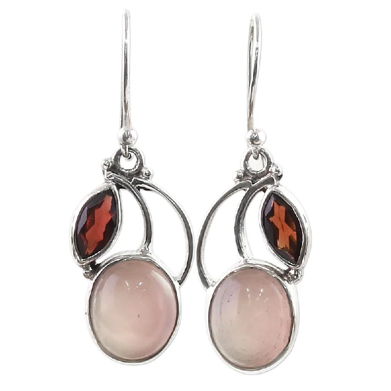 NOVICA Handmade Pink Fog Sterling Silver Garnet Chalcedony Earrings (India) - 1.5*0.5