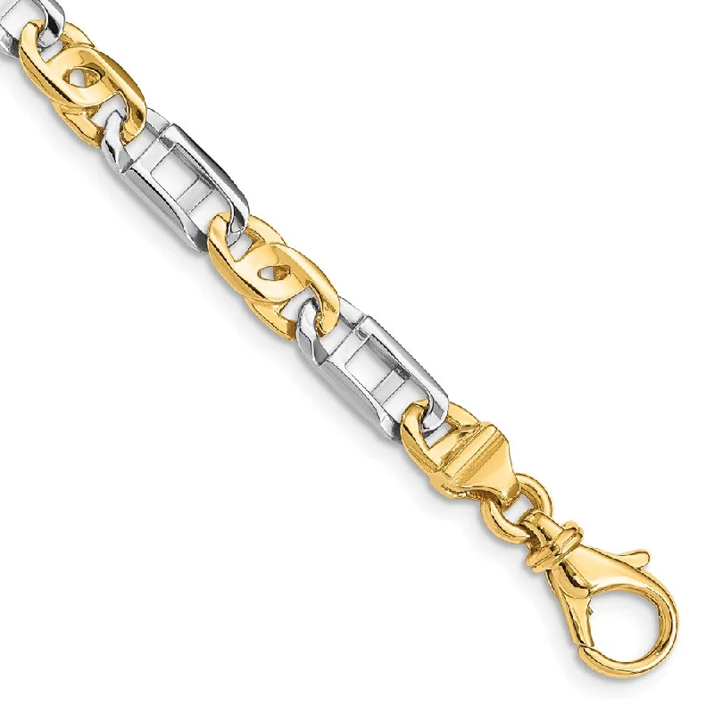 Mens 14k White & Yellow Gold, 5.8mm Fancy Link Chain Bracelet