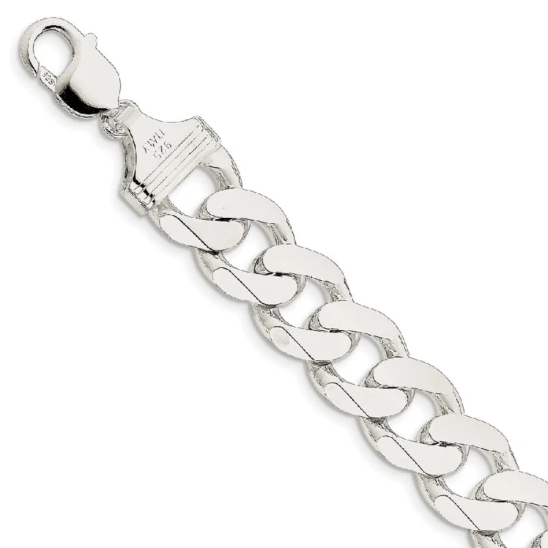 Men's 15mm, Sterling Silver Solid Flat Curb Chain Bracelet