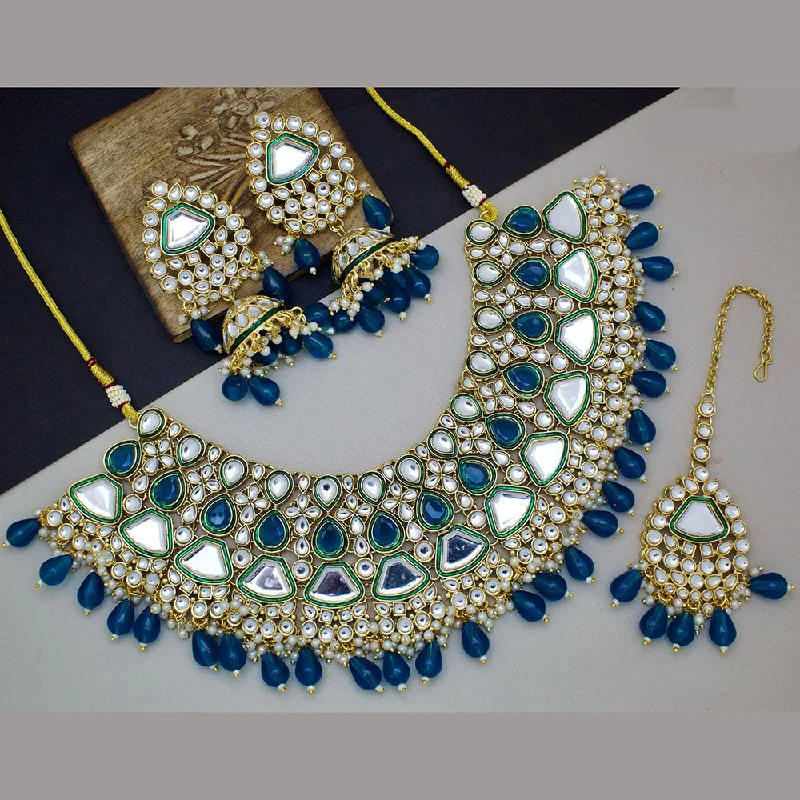 JCM Gold Plated Kundan Stone And Beads Necklace Set