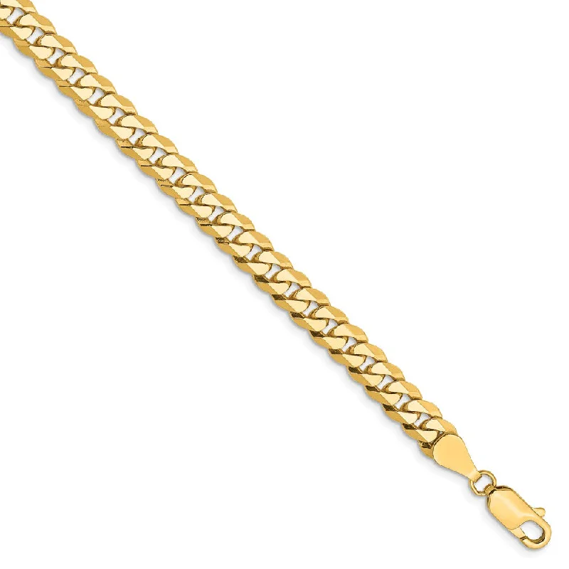 Mens 5.75mm 14k Yellow Gold Solid Beveled Curb Chain Bracelet