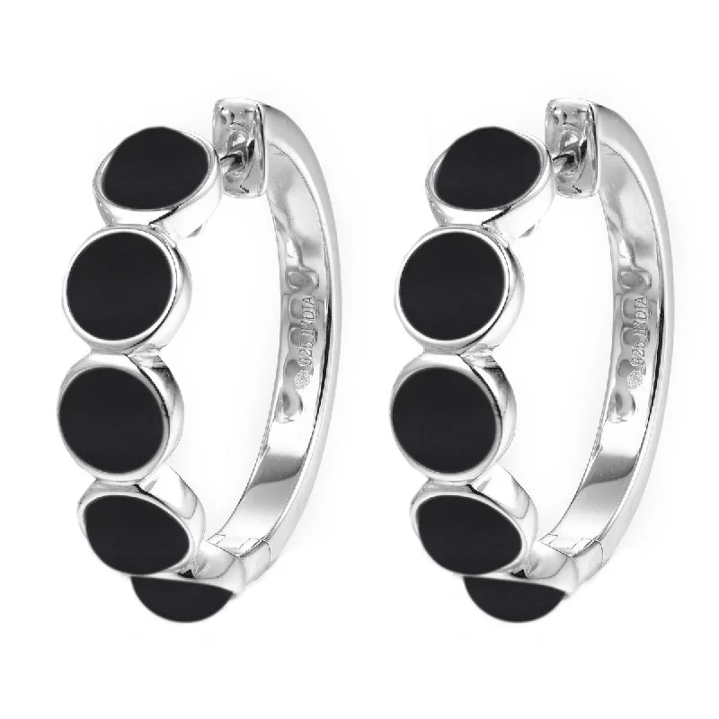 925 Sterling Silver Black Onyx Hoop Earrings