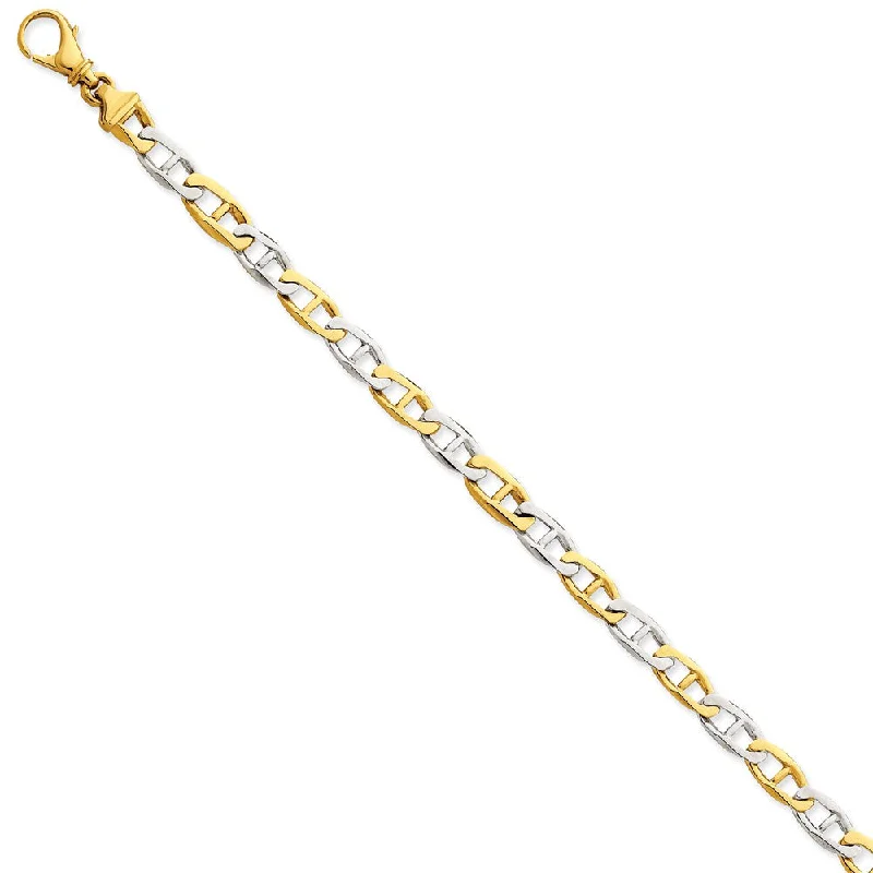 6.2mm 14k Two Tone Gold Polished Anchor Link Chain Bracelet