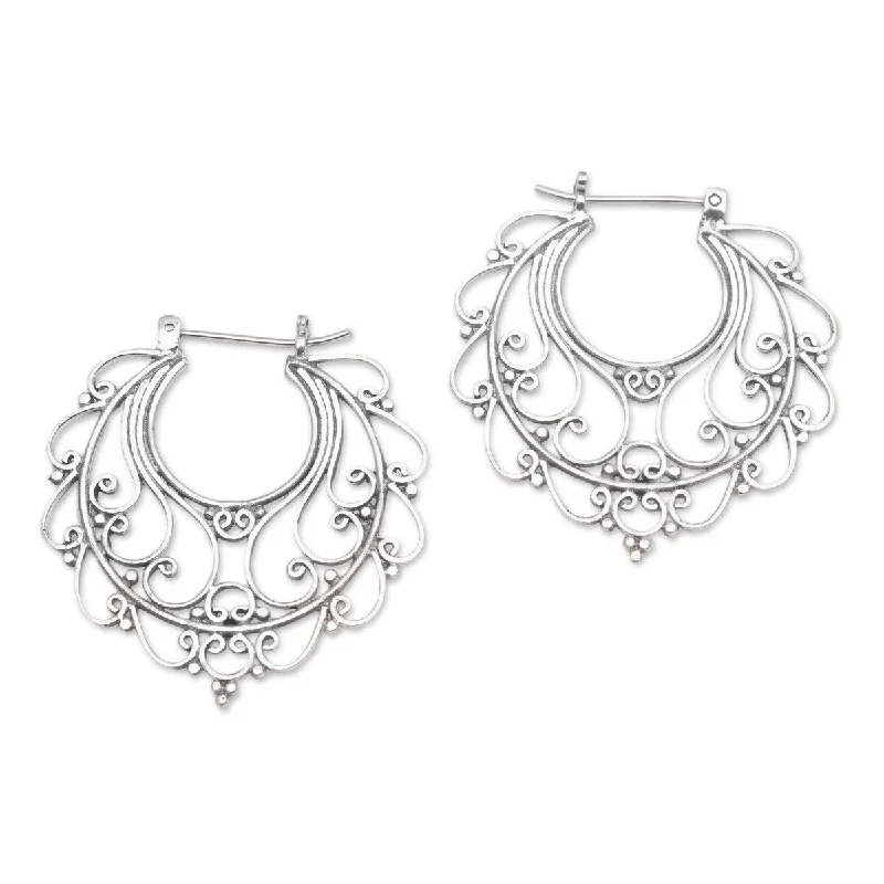 NOVICA Graceful Glamour, Sterling silver hoop earrings - 1.5D