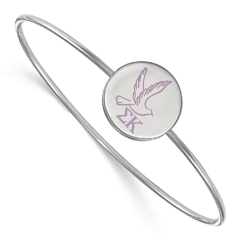 Sterling Silver Sigma Kappa Enamel Dove Bangle - 7 in.