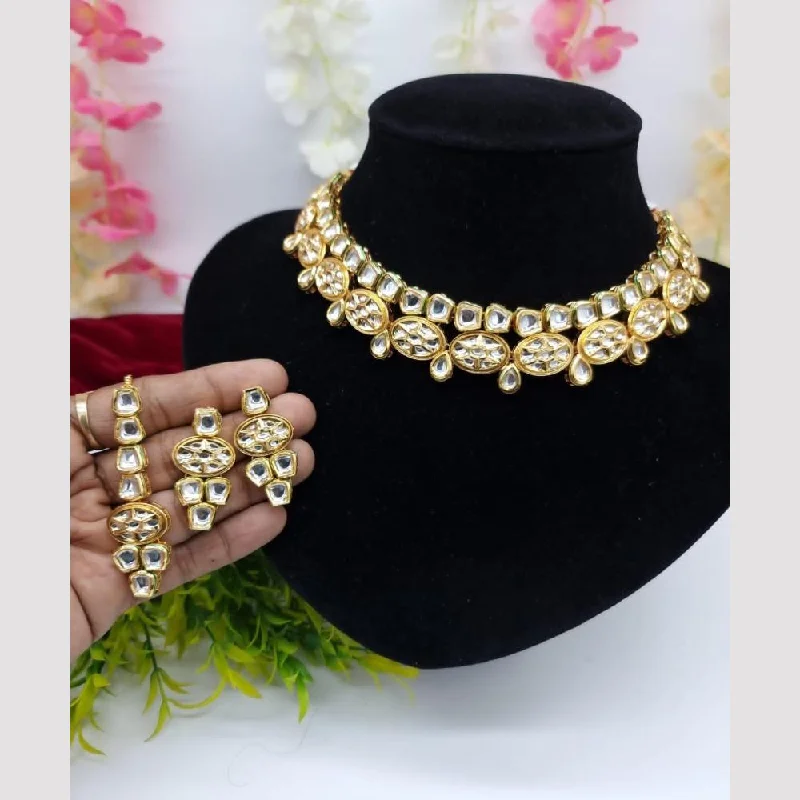 FS Collection Gold Plated Kundan Stone Choker Necklace Set