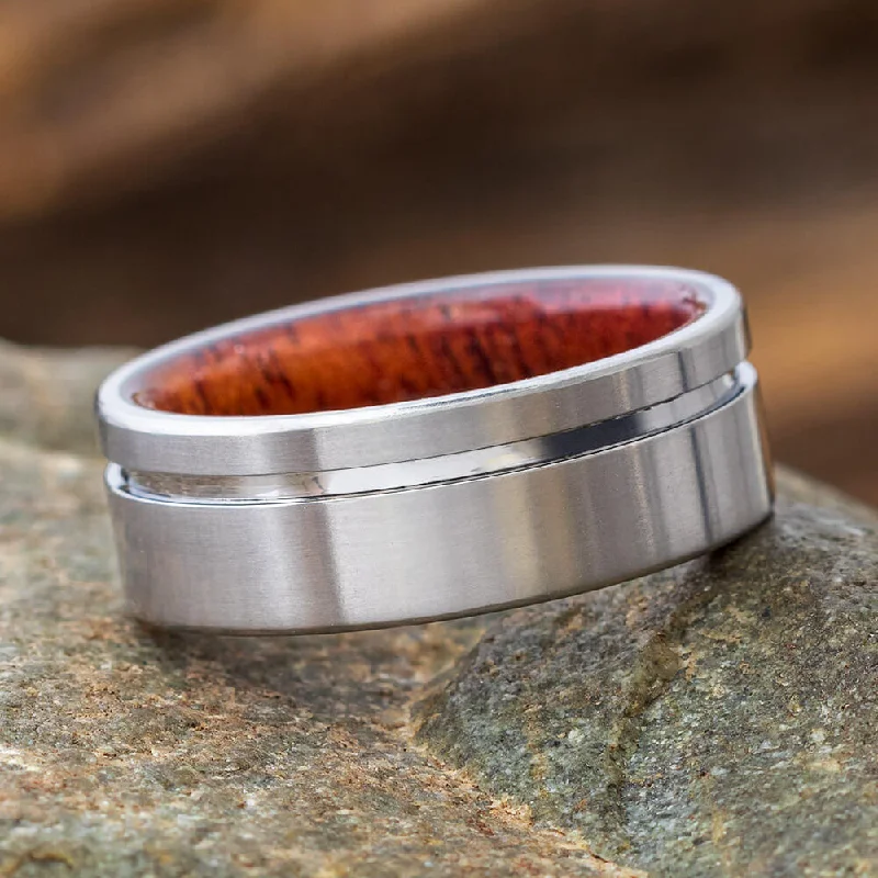 Titanium Ring with Mahogany Wood Sleeve