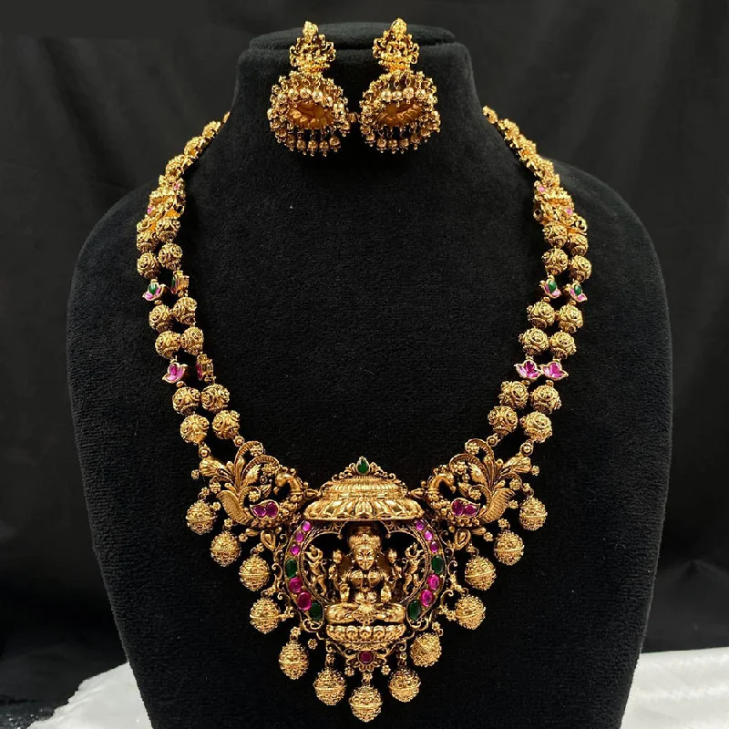 Royal Kundan Jewellery Gold Plated Pota Stone Temple Necklace Set